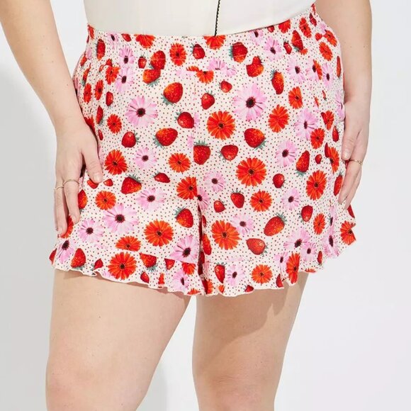 Retro Chic Red and Pink Patterned High Waist Shorts - Picture 1 of 5